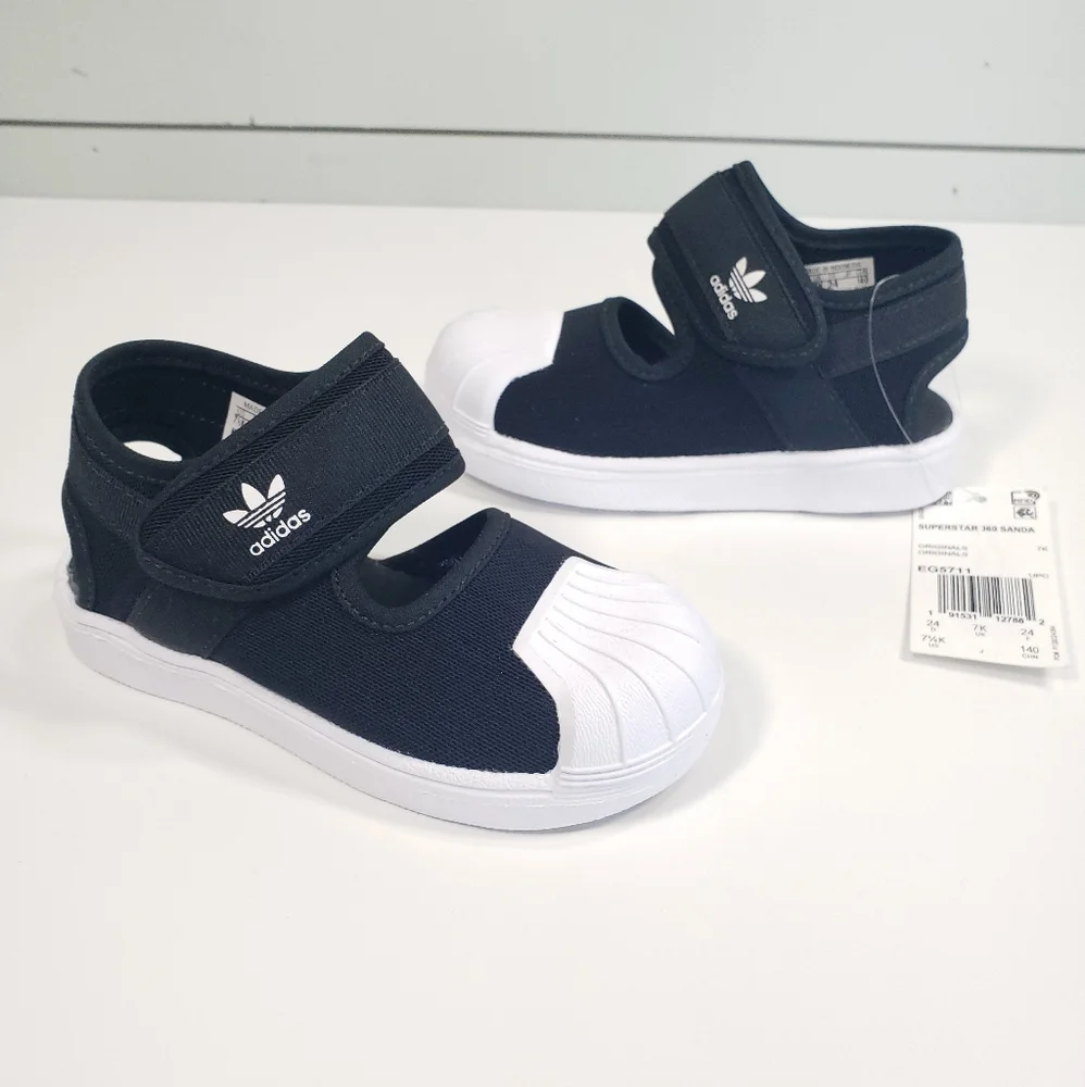 7.5K Adidas Superstar 360 Black White Toddler Unisex Boy Girl Summer sandal